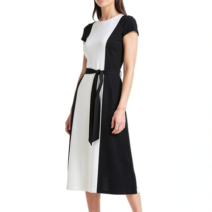 Lauren Ralph Lauren Belted two -tone Jersey Dress, 2/Black/White