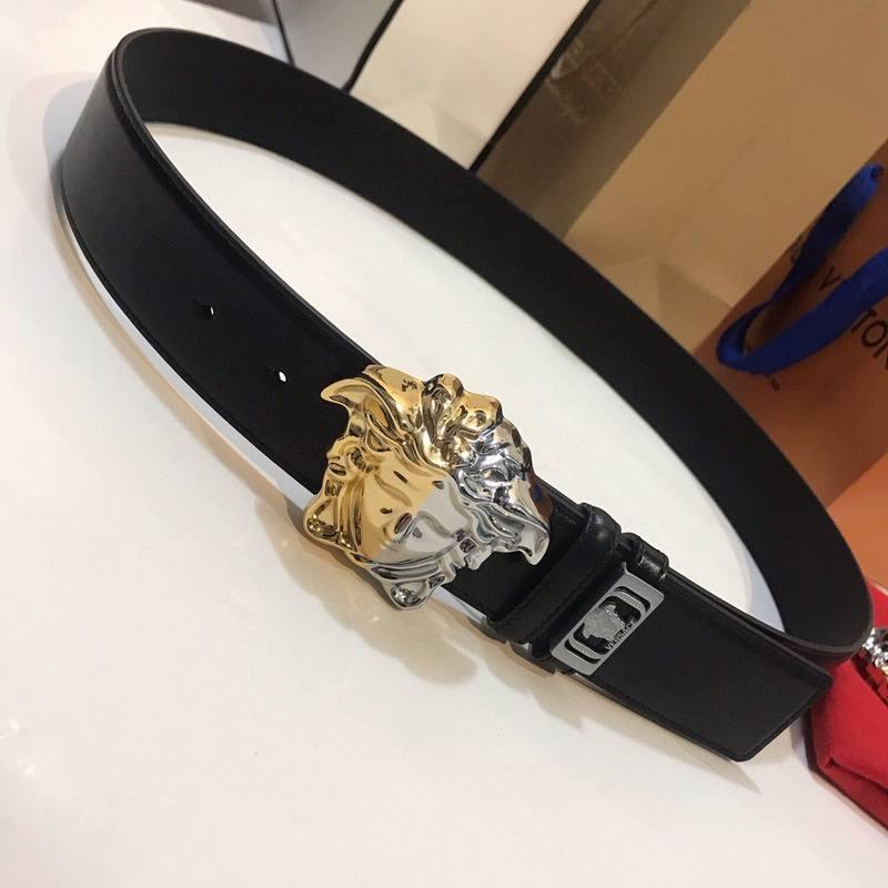 Versace Medusa 2 Tone Skinny Belt Black Leather