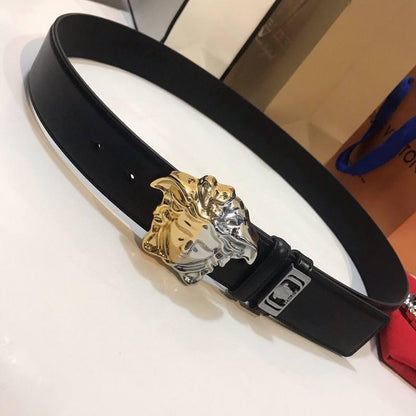 Versace Medusa 2 Tone Skinny Belt Black Leather