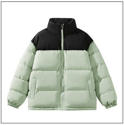 Contrast Color Stand Collar Cotton Jacket Waterproof Winter Coat
