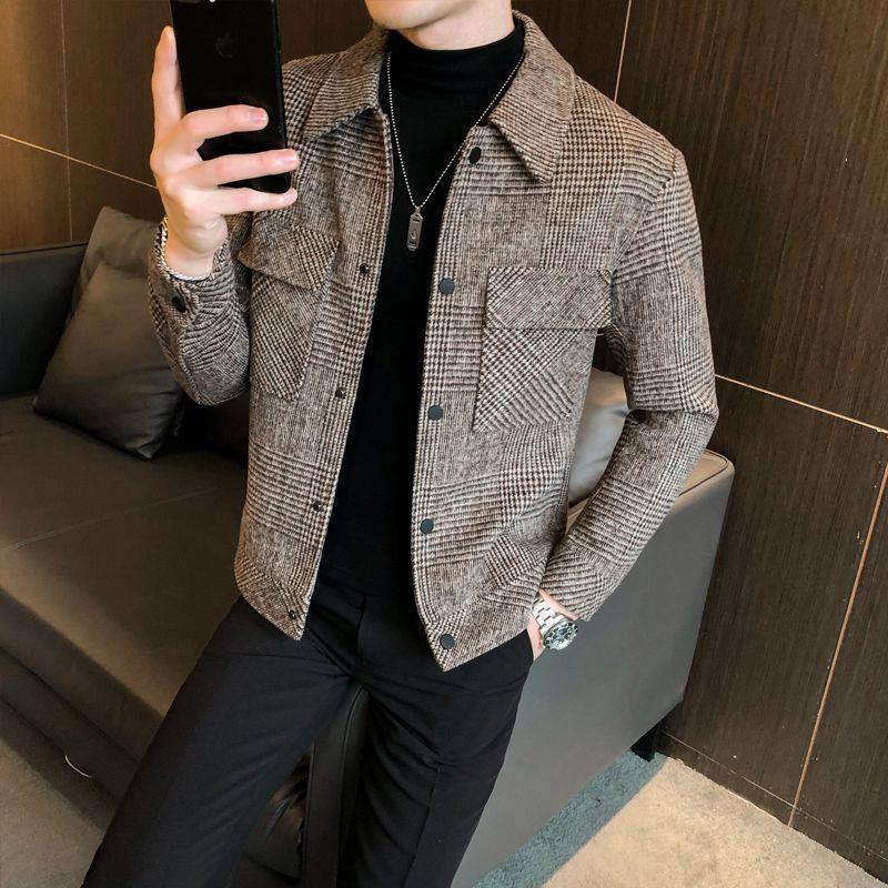 Mens Woolen Jacket Short Overcoat