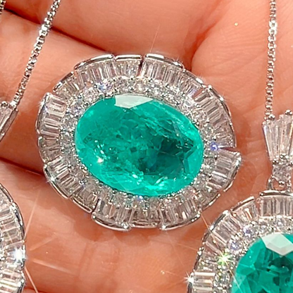 Simulated Emerald Paraiba Jewelry Set Copper-Based Light Luxury Women&