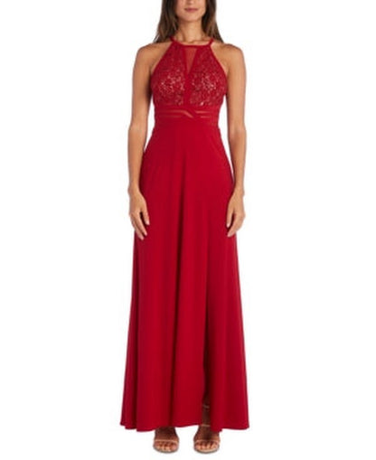 Morgan &amp; Company Juniors Sequined Lace Halter Gown
