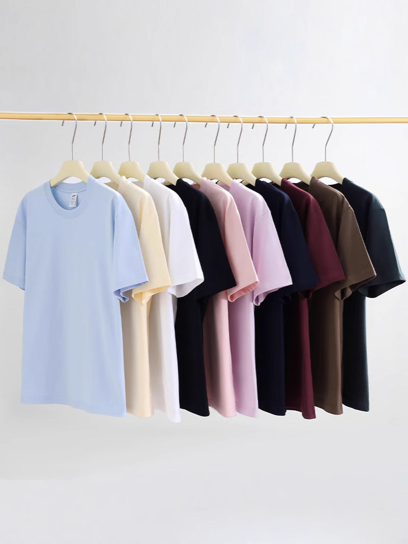 All-Match Crewneck Shoulder Top Solid Color Half-Sleeve