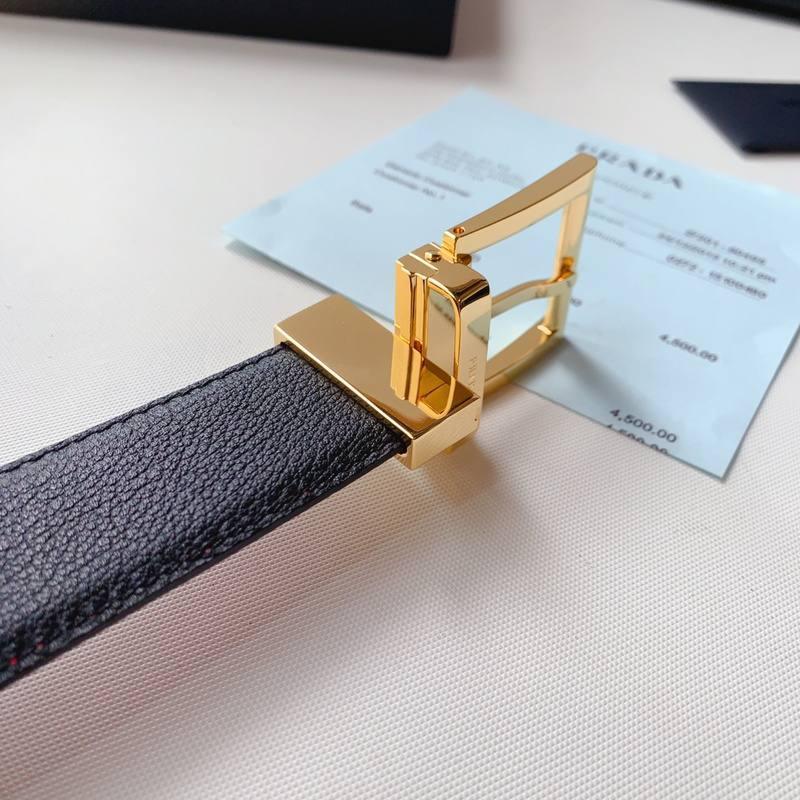 Prada Leather Reversible Belt With Triple Bucles &