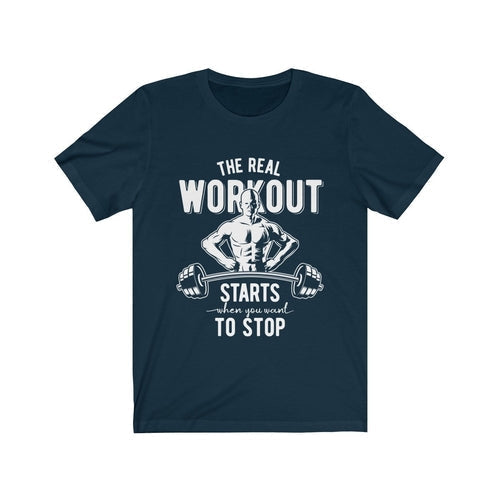 The Real Workout unisex t-shirt 100% soft cotton retail fit vinyl print designed in USA
