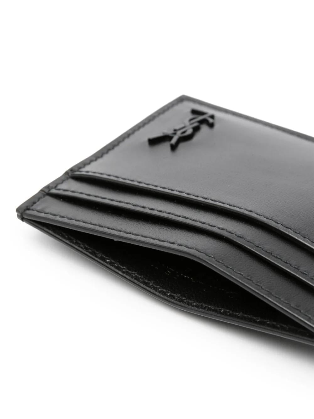 SAINT LAURENT Leather Card Holder with Cassandre Plaque - Mini Size