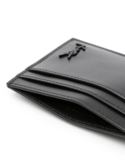 SAINT LAURENT Leather Card Holder with Cassandre Plaque - Mini Size