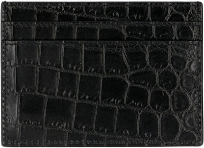 SAINT LAURENT Mini Crocodile-Embossed Leather Card Case