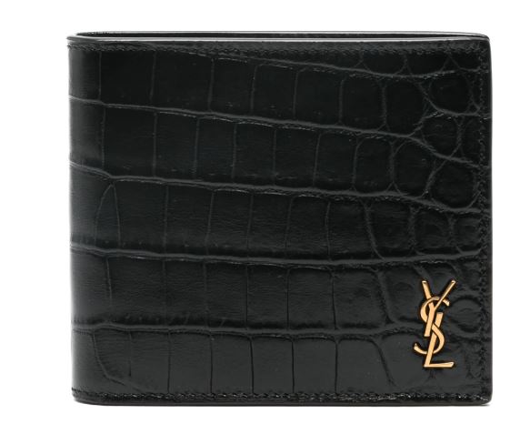 SAINT LAURENT Mini Crocodile-Embossed East/West Bi-Fold Wallet