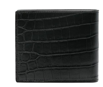 SAINT LAURENT Mini Crocodile-Embossed East/West Bi-Fold Wallet