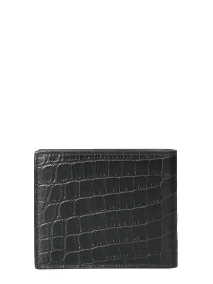 SAINT LAURENT Mini Crocodile-Embossed East/West Bi-Fold Wallet
