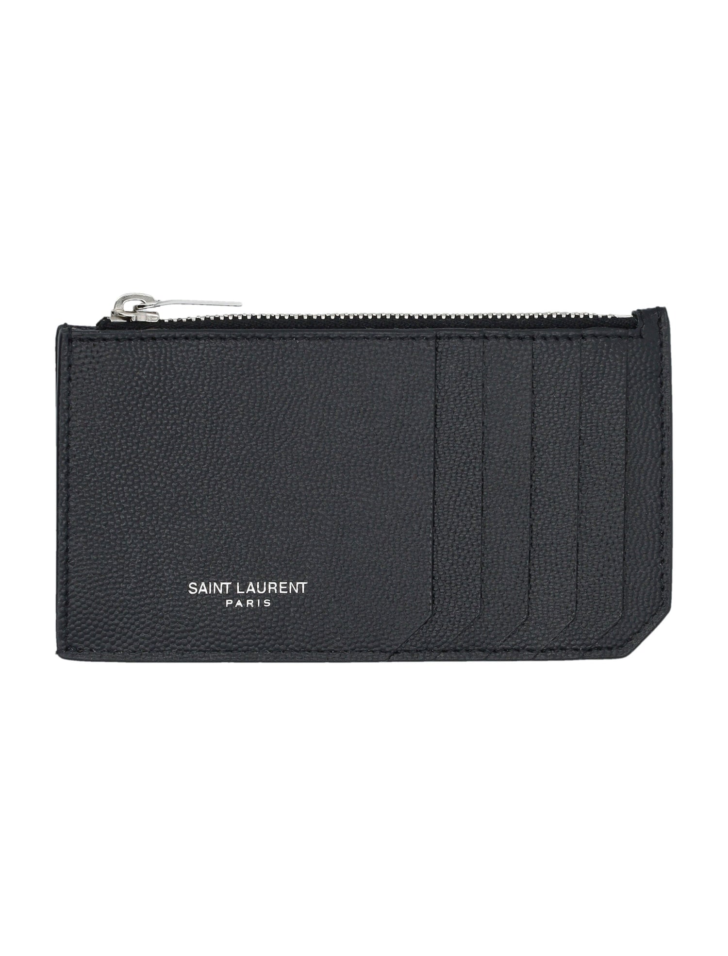 SAINT LAURENT Pebbled Leather Card Holder with Zip