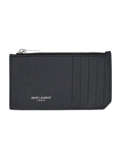 SAINT LAURENT Pebbled Leather Card Holder with Zip
