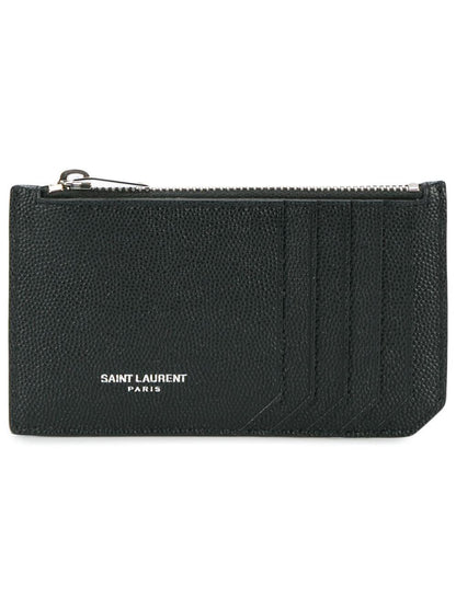 SAINT LAURENT Pebbled Leather Card Holder with Zip