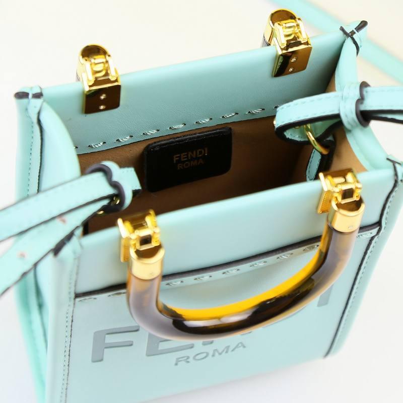Fendi  Vitello King Plexiglass Logo Embossed Mini Fendi Sunshine Shopper Tote