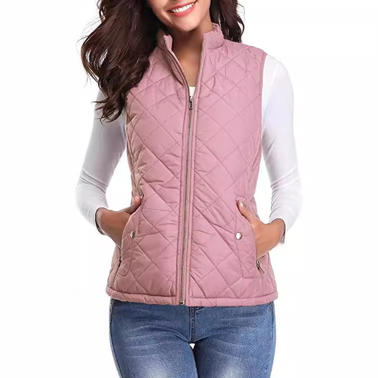 Quilted Stand Collar Cotton Vest