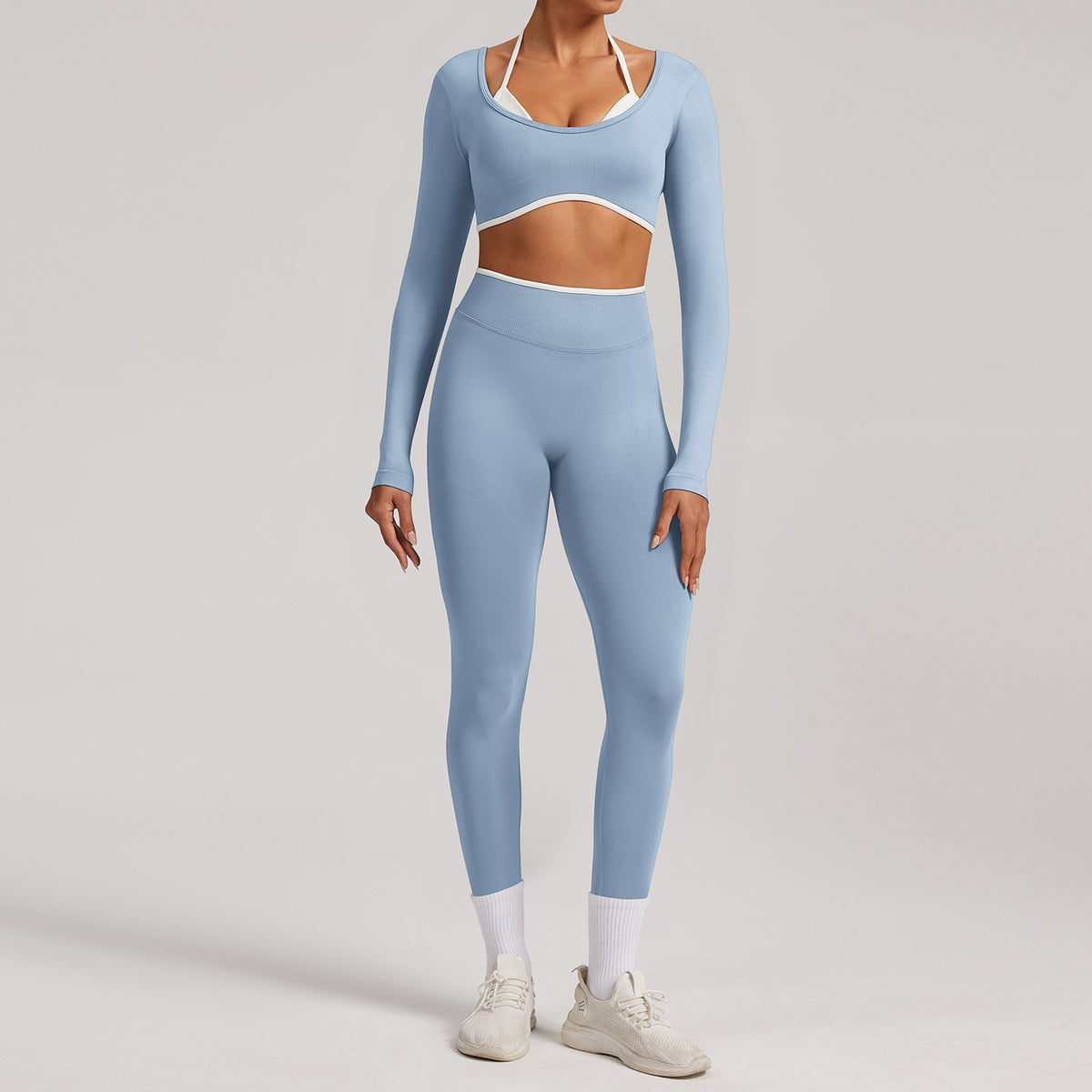 Seamless White Hemmed Yoga Suit for Women