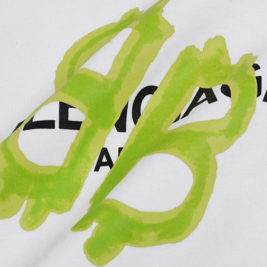 Balenciaga White &amp; Green T-Shirt Without Collar