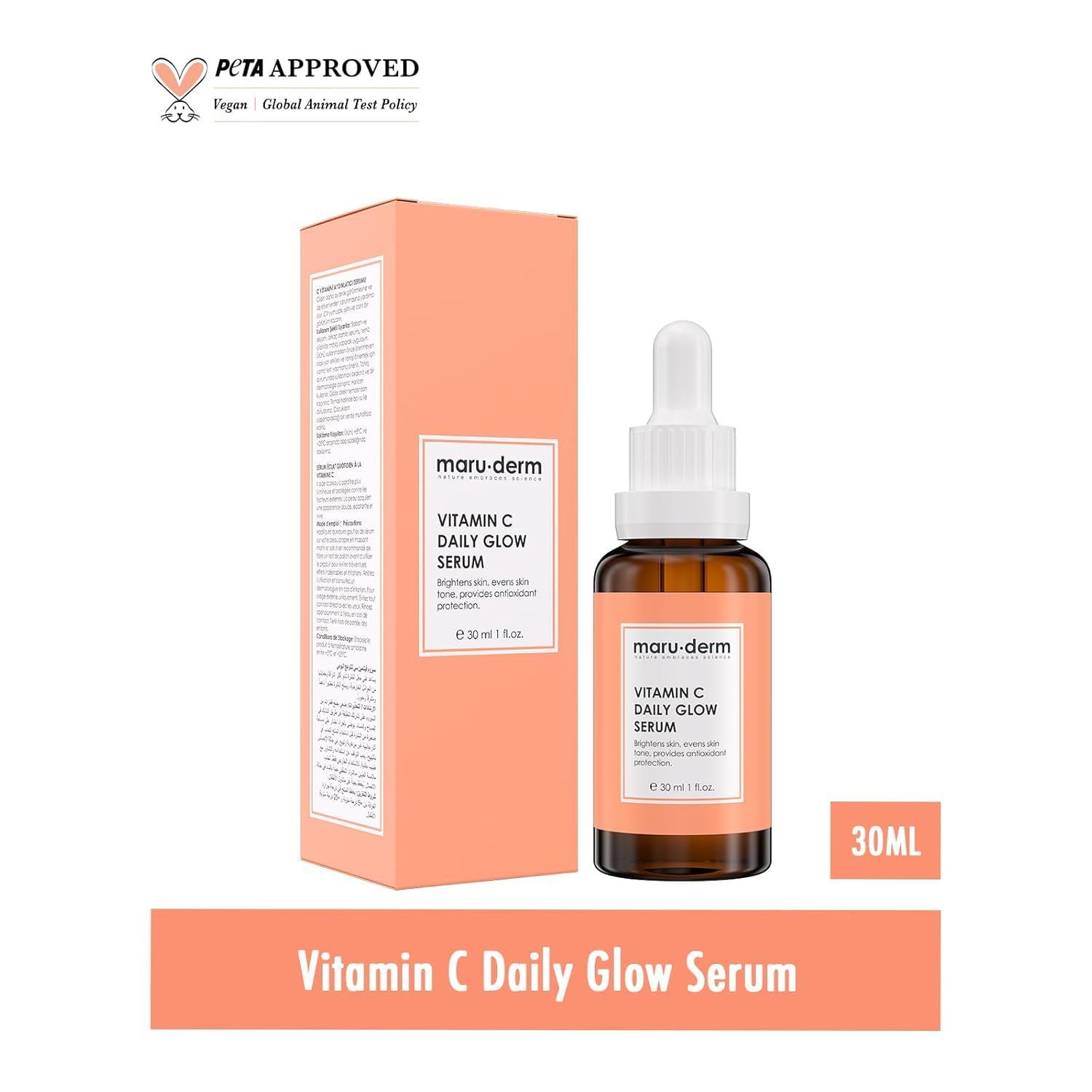 Maruderm Vitamin C and Peptide Serum: Brighten, Hydrate &amp; Rejuvenate - Paraben &amp; Fragrance Free, Anti-Aging Skin Brightening Treatment