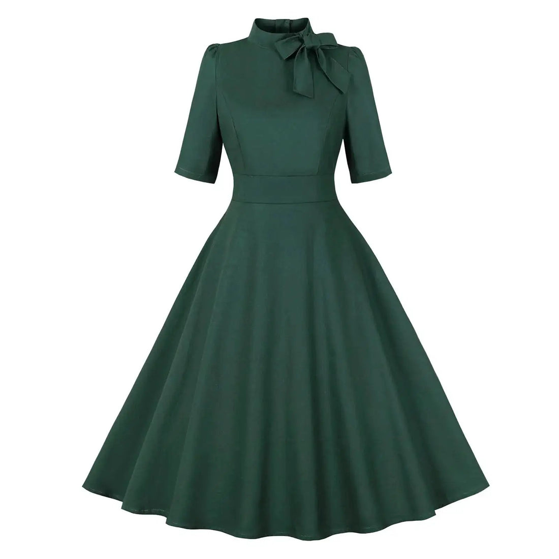 1950s Dresses for Women Rockabilly Dresses Retro Dress Short Sleeve Tie Neck Swing Dress Cocktail Dress 50s Dresses for Women Vintage Audrey Hepburn Dress Holiday Party Church Dresses Dark Green XL by Dropshipman