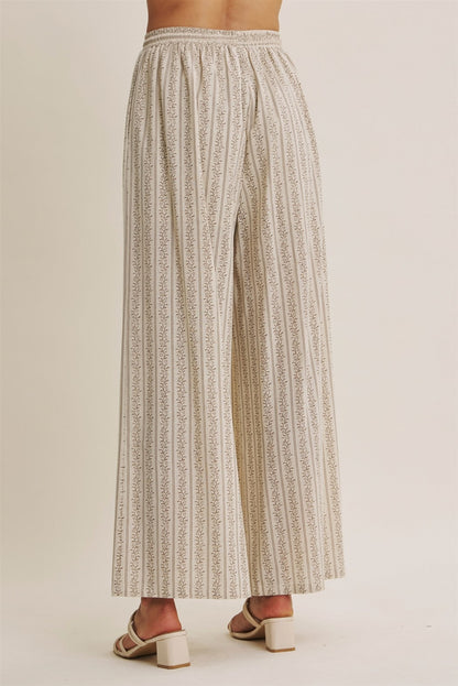Gentle Breeze Floral Stripe Wide-Leg Pants With Pockets