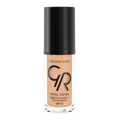Golden Rose Total Cover 12 Light Beige 2 in 1 Foundation and Concealer - High Coverage, Lightweight Makeup with SPF 15