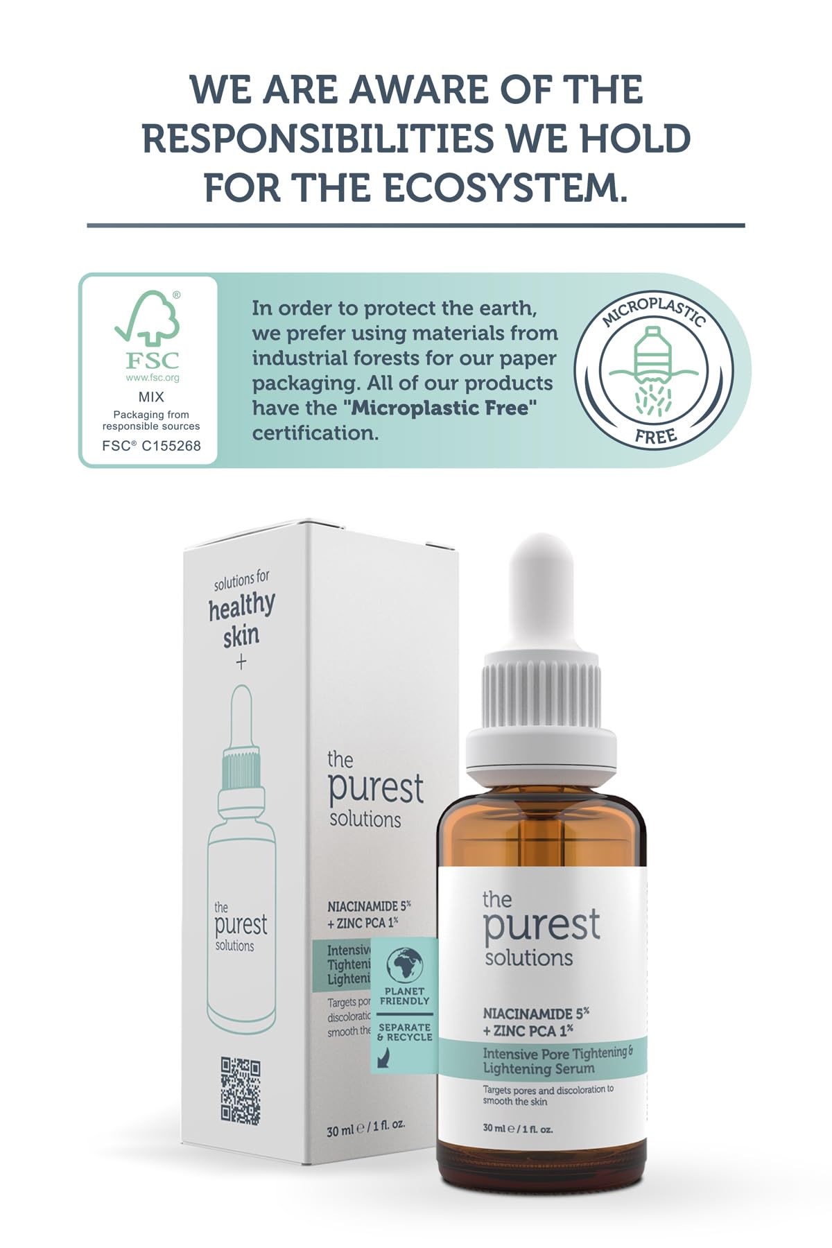 The Purest Solutions Skincare Set - Pore Tightening, Hydrating Serum &amp; Exfoliating Toner for Uneven Skin Tone