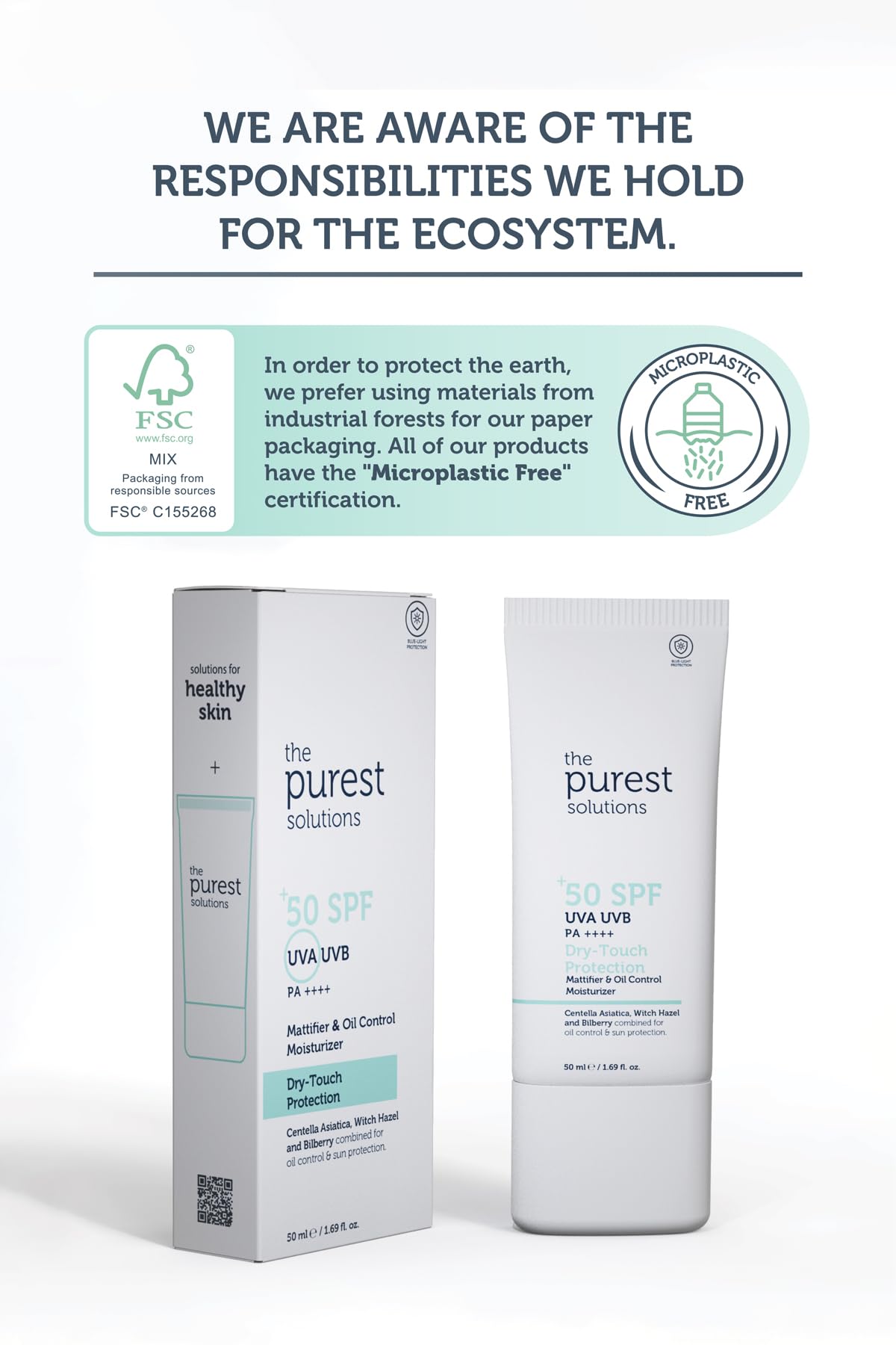 The Purest Solutions Oil Control Moisturizer with UV &amp; Blue Light Protection - Dry Touch Finish, 1.69 fl oz