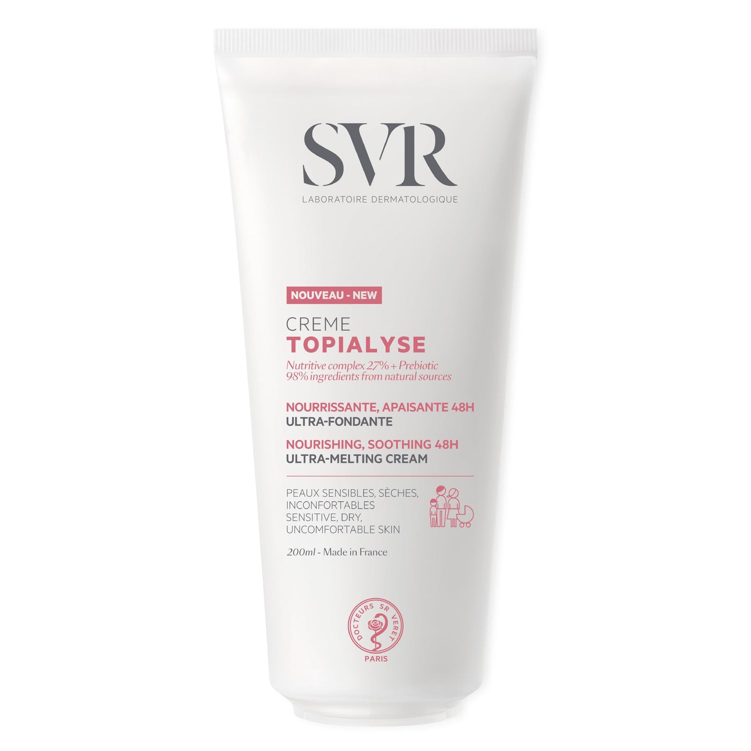 SVR Creme Topialyse Moisturizing Body Cream - Natural Skincare for Sensitive Skin, Family-Friendly