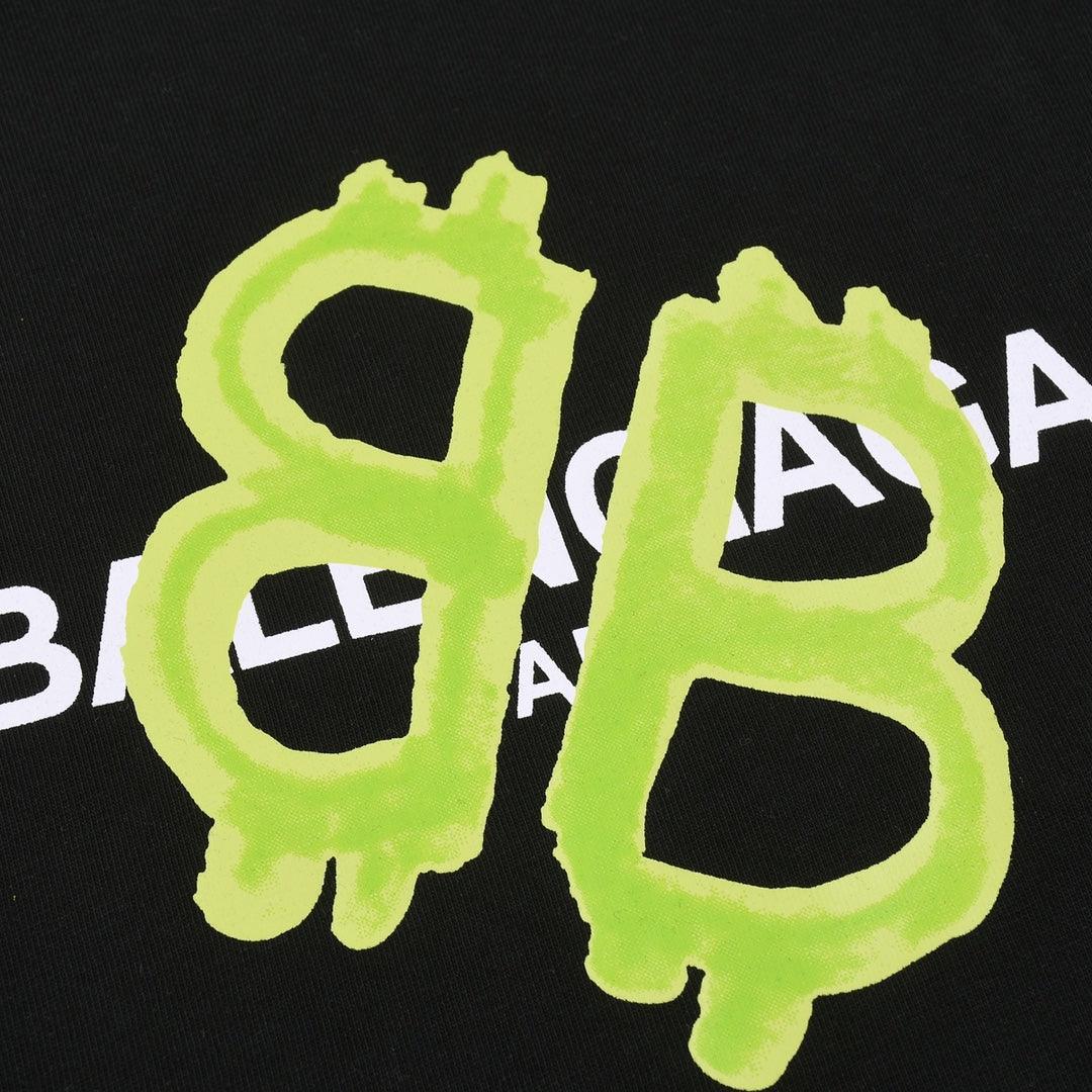 Balenciaga Black &amp; Green T-Shirt Without Collar