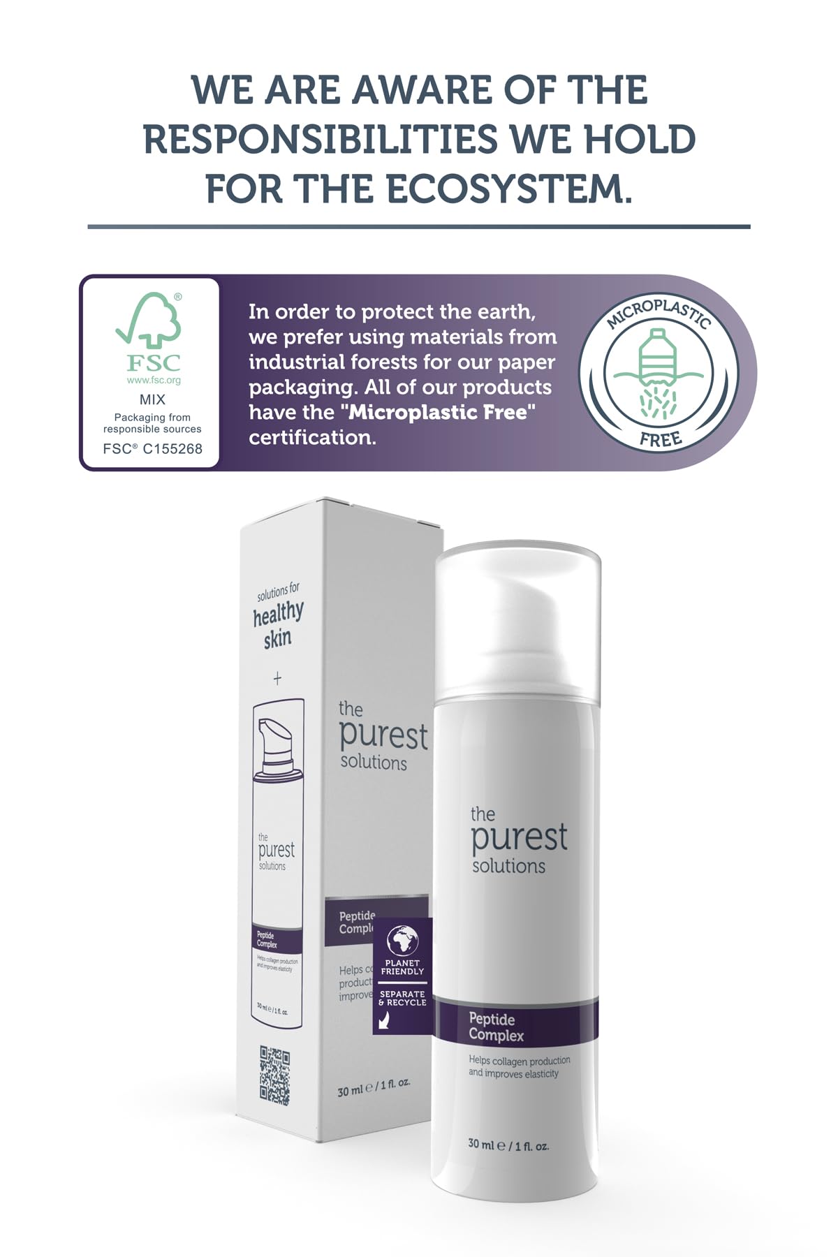 The Purest Solutions Peptide Complex Serum 30ml - Anti-Aging Skincare with Acetyl Hexapeptide-8 &amp; Sodium Hyaluronate
