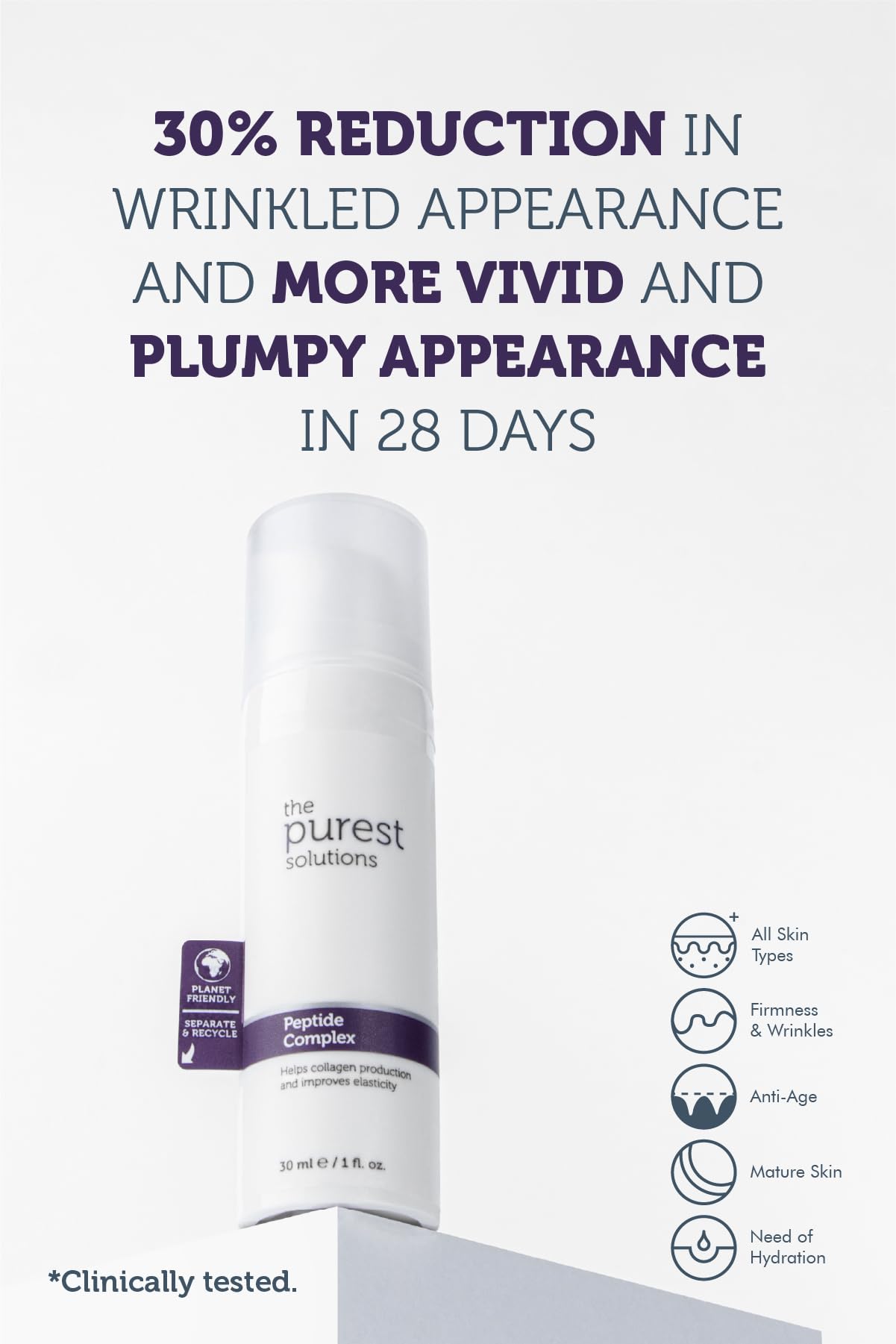 The Purest Solutions Peptide Complex Serum 30ml - Anti-Aging Skincare with Acetyl Hexapeptide-8 &amp; Sodium Hyaluronate