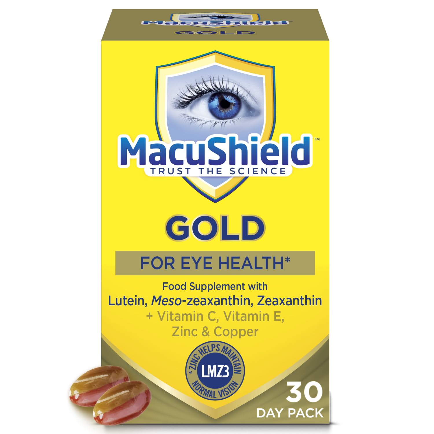 MacuShield Gold Eye Health Supplement - 90 Capsules with Lutein, Zeaxanthin &amp; Antioxidants