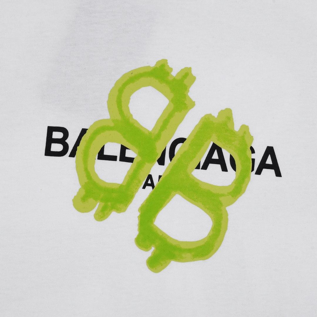 Balenciaga White &amp; Green T-Shirt Without Collar