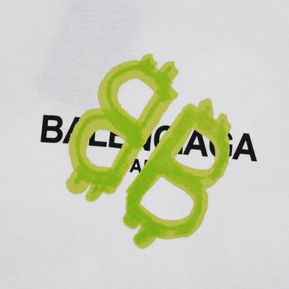 Balenciaga White &amp; Green T-Shirt Without Collar
