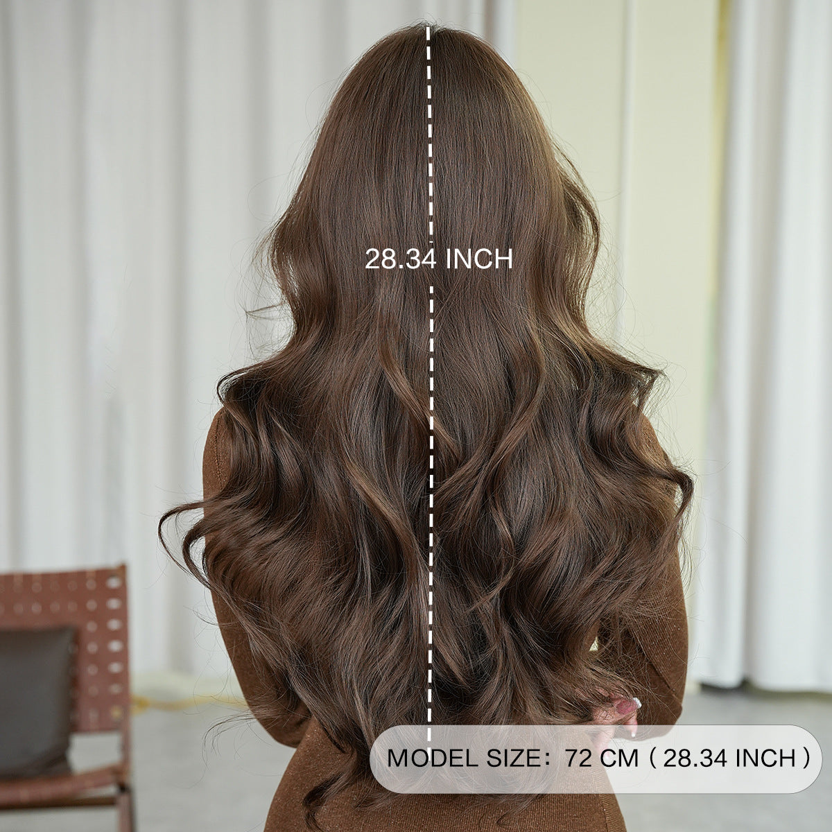 Long wavy hair with a natural topdoe of synthetic wig with a front fringe