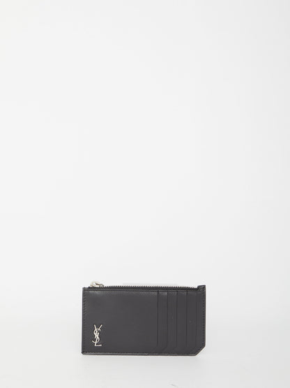 SAINT LAURENT Mini Monogram Zip Credit Card Holder