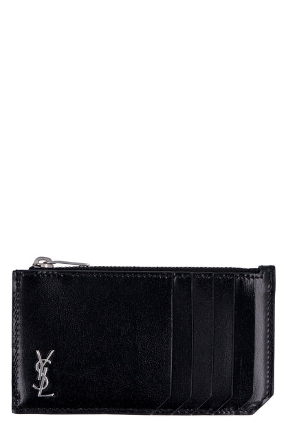 SAINT LAURENT Mini Monogram Zip Credit Card Holder