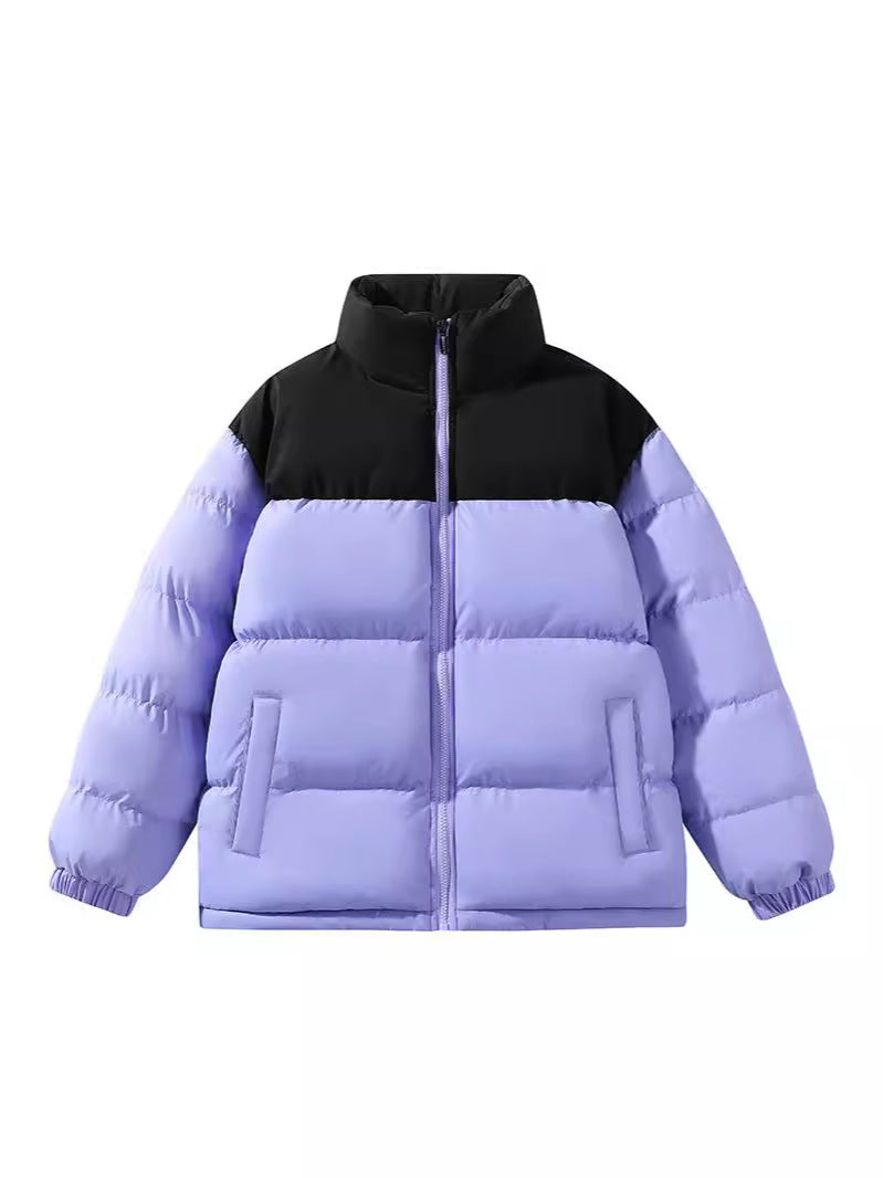 Contrast Color Stand Collar Cotton Jacket Waterproof Winter Coat