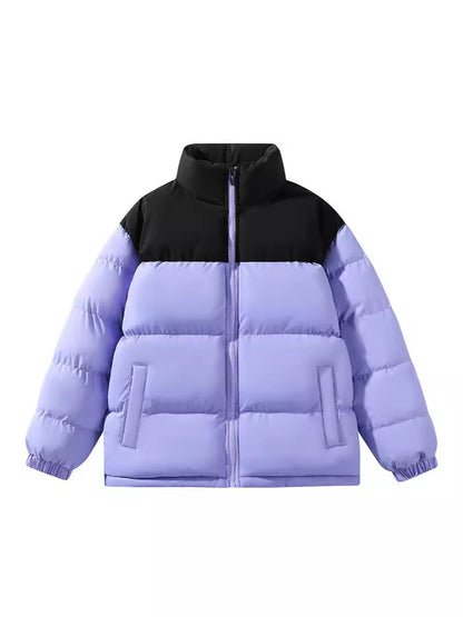 Contrast Color Stand Collar Cotton Jacket Waterproof Winter Coat