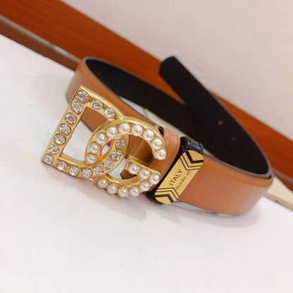 Dolce Gabbana Calfskin belt with bejeweled DG logo &