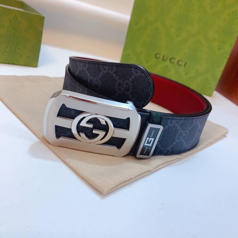 GUCCI Embellished coated-canvas and leather belt