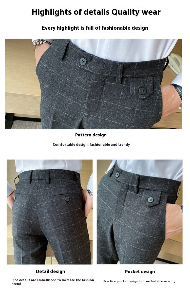 Korean Style British Classic Checkered Elegant Slim Fit Men&