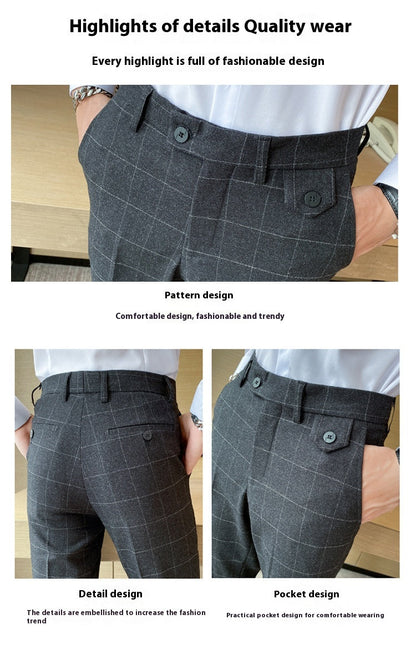 Korean Style British Classic Checkered Elegant Slim Fit Men&