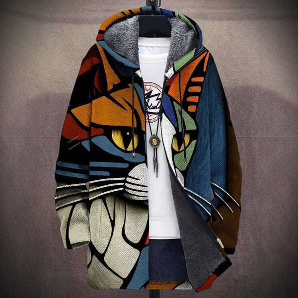 Mens Digital Print Hooded Fleece Coat