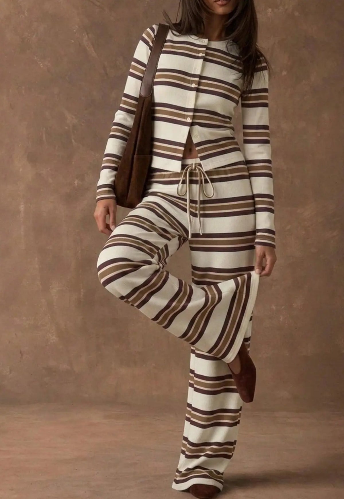 Retro Striped Pajama Set for Women