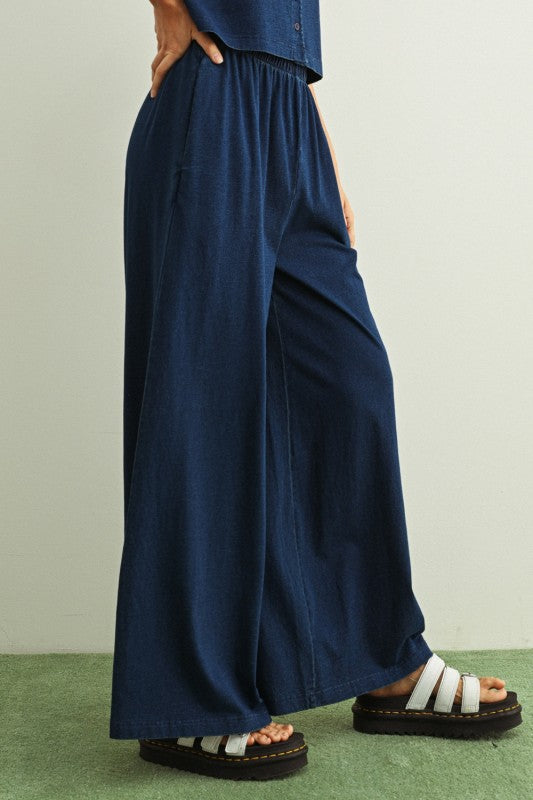 Dye And Wash Knitted Pants: Indigo