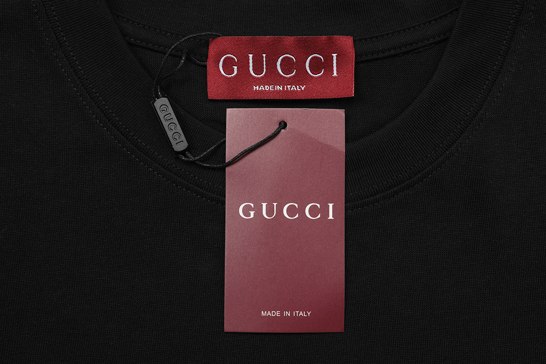 Gucci Collarless GG T-Shirt | Black Cotton Crew Neck
