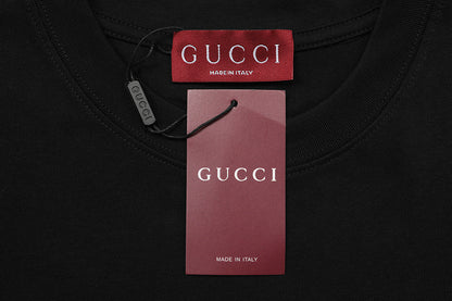 Gucci Collarless GG T-Shirt | Black Cotton Crew Neck